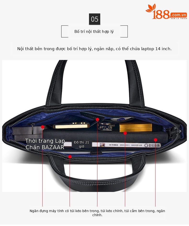 Cặp da nam nhiều ngăn đệm laptop Emperor Paul – túi xách tay công sở cao cấp, sức chứa lớn chi tiết 8