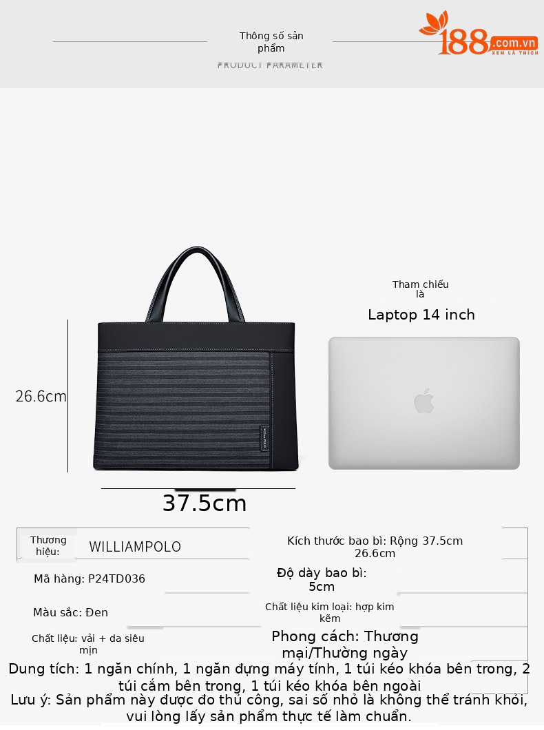 Cặp da nam nhiều ngăn đệm laptop Emperor Paul – túi xách tay công sở cao cấp, sức chứa lớn chi tiết 9