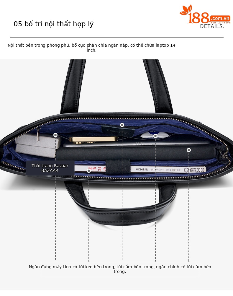 Cặp công sở nam da cao cấp mẫu mới 2025 – túi xách tay đựng laptop chi tiết 9