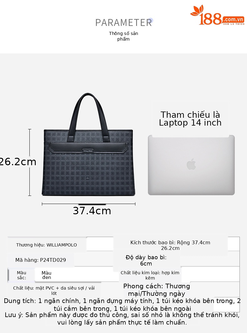 Cặp công sở nam da cao cấp mẫu mới 2025 – túi xách tay đựng laptop chi tiết 10