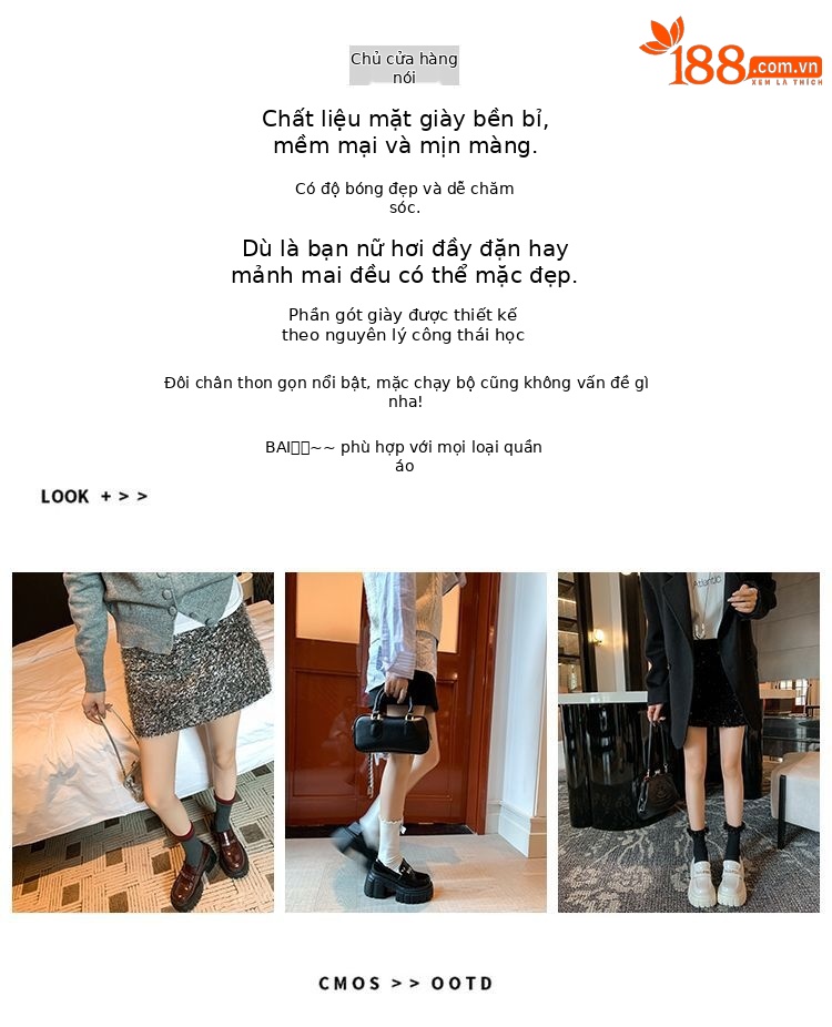 Giày da nữ mũi tròn siêu cao gót đế bánh mì phong cách casual — Màu đen, Màu đỏ rượu, Màu trắng chi tiết 3