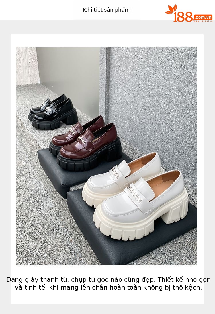 Giày da nữ mũi tròn siêu cao gót đế bánh mì phong cách casual — Màu đen, Màu đỏ rượu, Màu trắng chi tiết 6