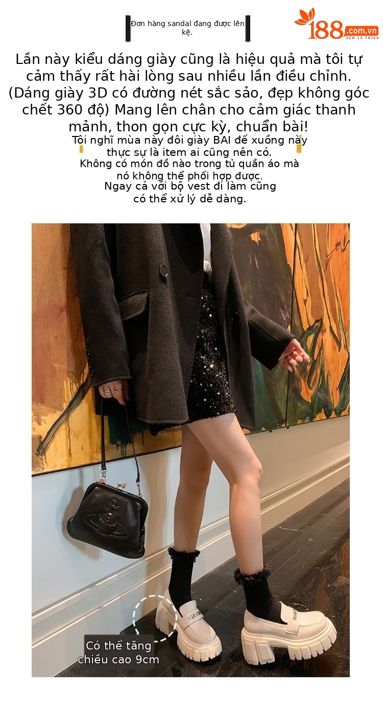 Giày da nữ mũi tròn siêu cao gót đế bánh mì phong cách casual — Màu đen, Màu đỏ rượu, Màu trắng chi tiết 5