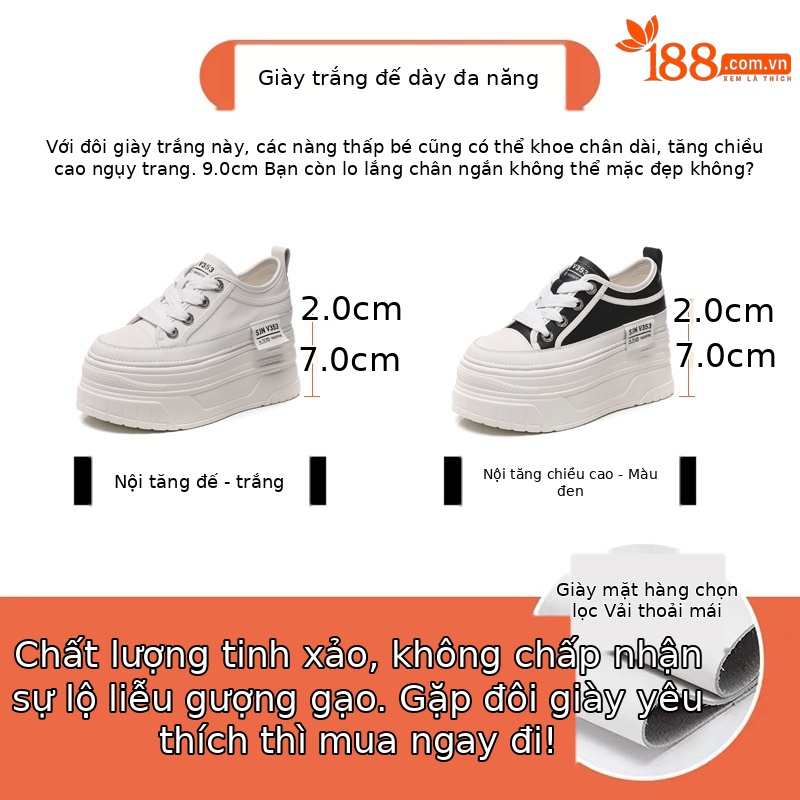 Giày sneaker nữ đế dày bánh xốp trắng phối đế độn cao — Màu đen