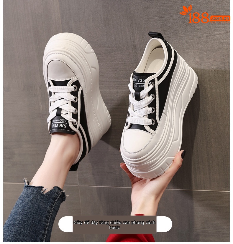 Giày sneaker nữ đế dày bánh xốp trắng phối đế độn cao — Màu đen chi tiết 1