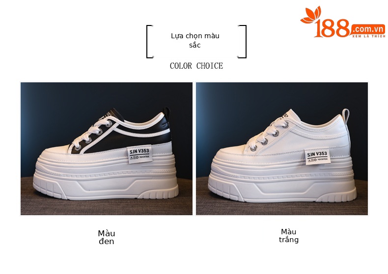 Giày sneaker nữ đế dày bánh xốp trắng phối đế độn cao — Màu đen chi tiết 2