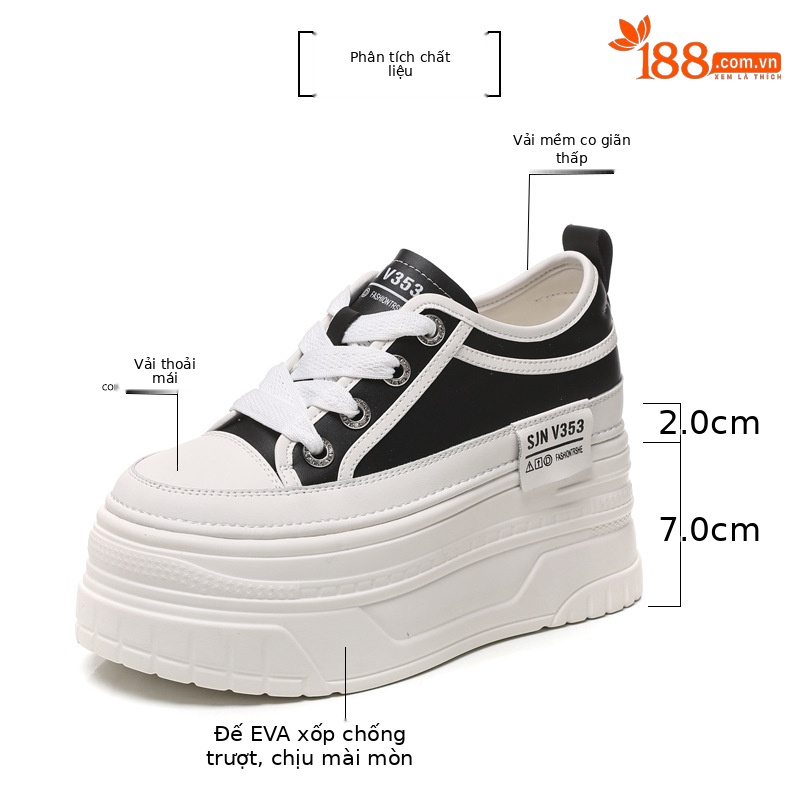 Giày sneaker nữ đế dày bánh xốp trắng phối đế độn cao — Màu đen chi tiết 3