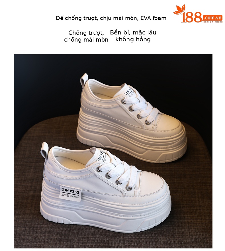 Giày sneaker nữ đế dày bánh xốp trắng phối đế độn cao — Màu đen chi tiết 10