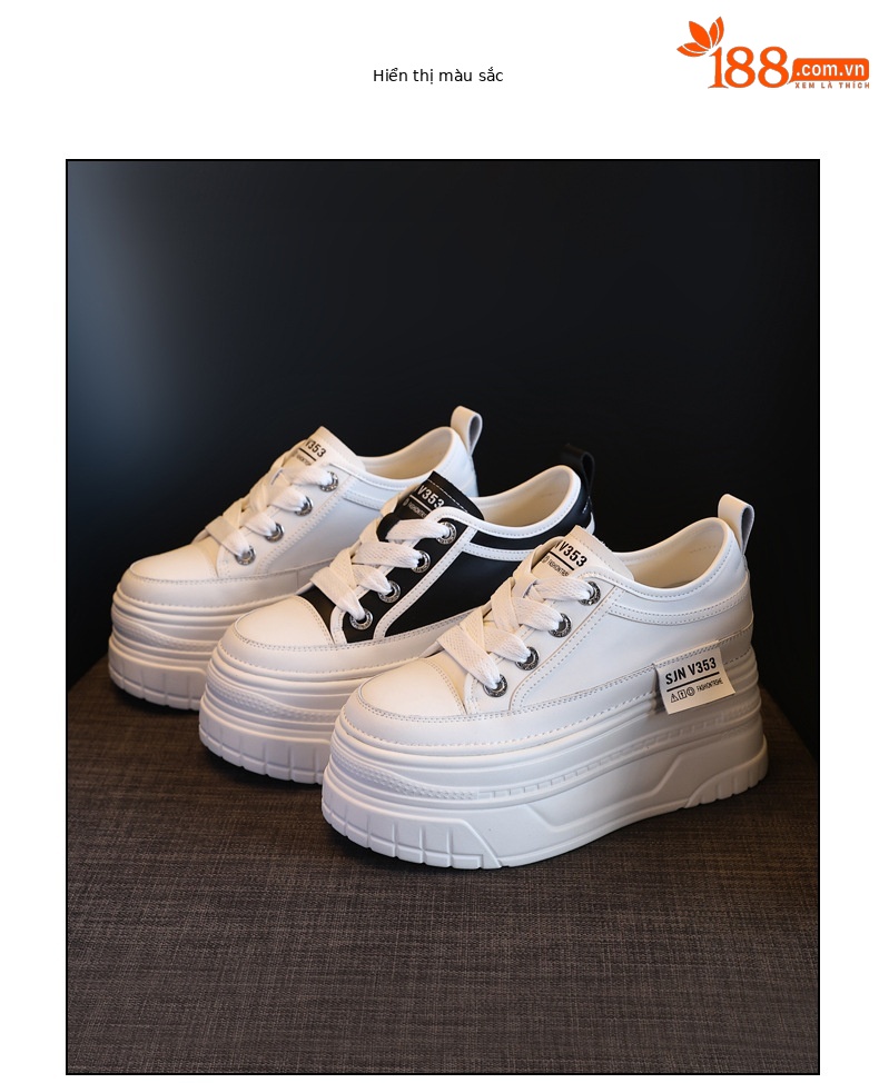 Giày sneaker nữ đế dày bánh xốp trắng phối đế độn cao — Màu đen chi tiết 18