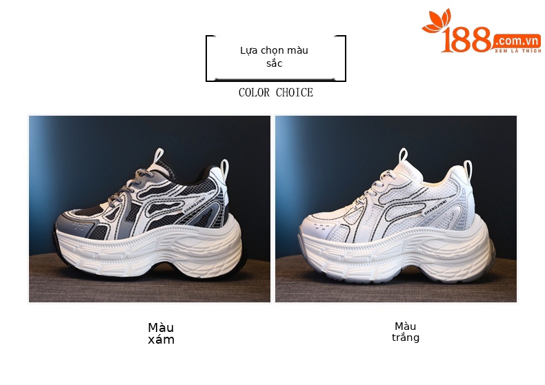 Giày sneaker chunky nữ đế dày lưới thoáng khí tăng chiều cao — Màu trắng chi tiết 2