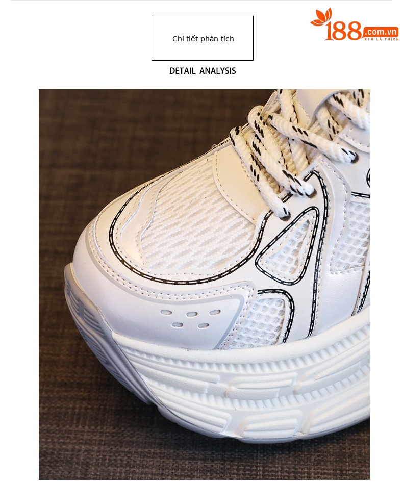 Giày sneaker chunky nữ đế dày lưới thoáng khí tăng chiều cao — Màu trắng chi tiết 7