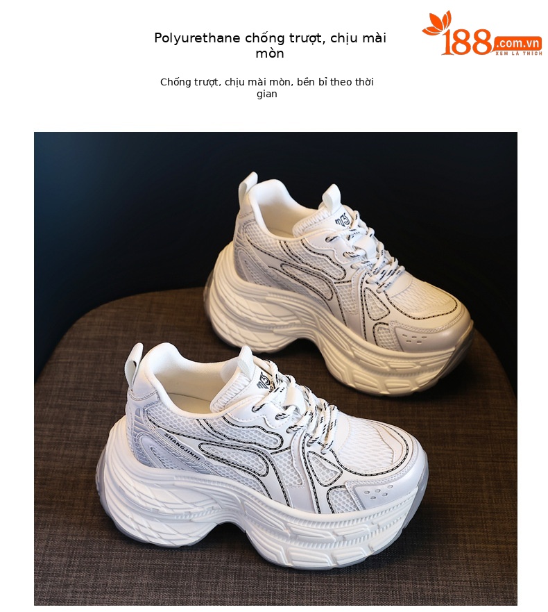 Giày sneaker chunky nữ đế dày lưới thoáng khí tăng chiều cao — Màu trắng chi tiết 10