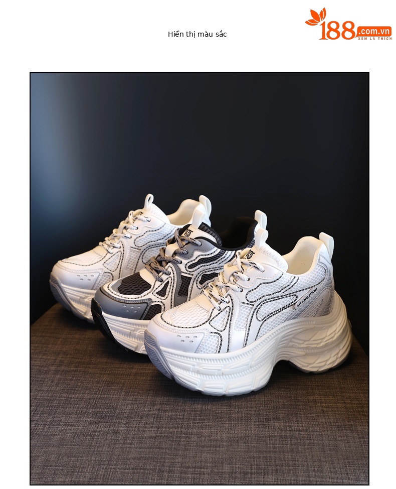 Giày sneaker chunky nữ đế dày lưới thoáng khí tăng chiều cao — Màu trắng chi tiết 18
