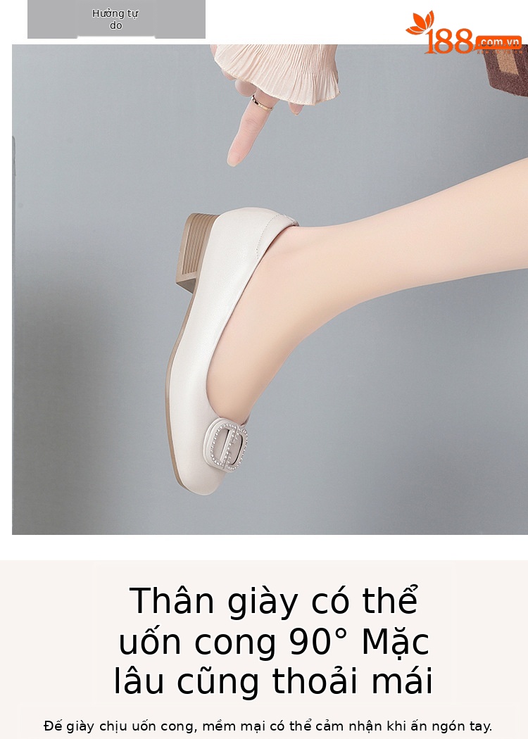 Giày da gót cao mũi tròn bít đế mềm cho nữ trung niên — Màu đen chi tiết 2