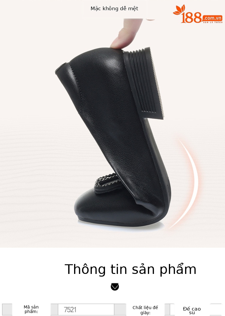 Giày da gót cao mũi tròn bít đế mềm cho nữ trung niên — Màu đen chi tiết 3