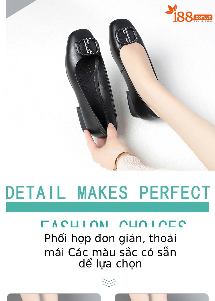 Giày da gót cao mũi tròn bít đế mềm cho nữ trung niên — Màu đen chi tiết 5