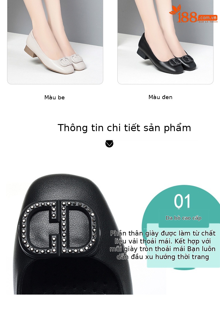 Giày da gót cao mũi tròn bít đế mềm cho nữ trung niên — Màu đen chi tiết 6