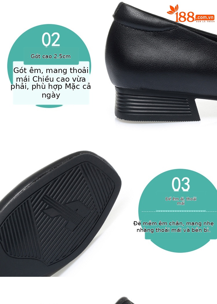 Giày da gót cao mũi tròn bít đế mềm cho nữ trung niên — Màu đen chi tiết 7