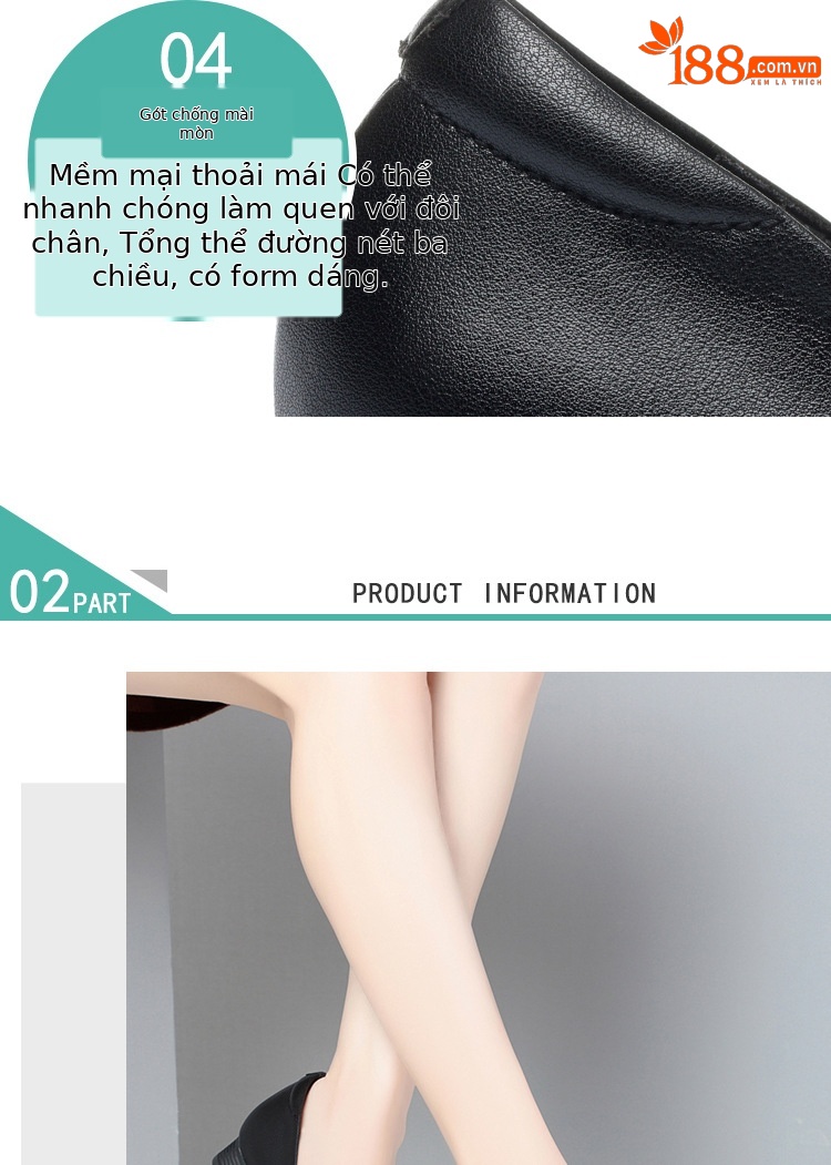 Giày da gót cao mũi tròn bít đế mềm cho nữ trung niên — Màu đen chi tiết 8