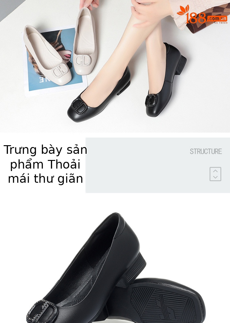 Giày da gót cao mũi tròn bít đế mềm cho nữ trung niên — Màu đen chi tiết 14