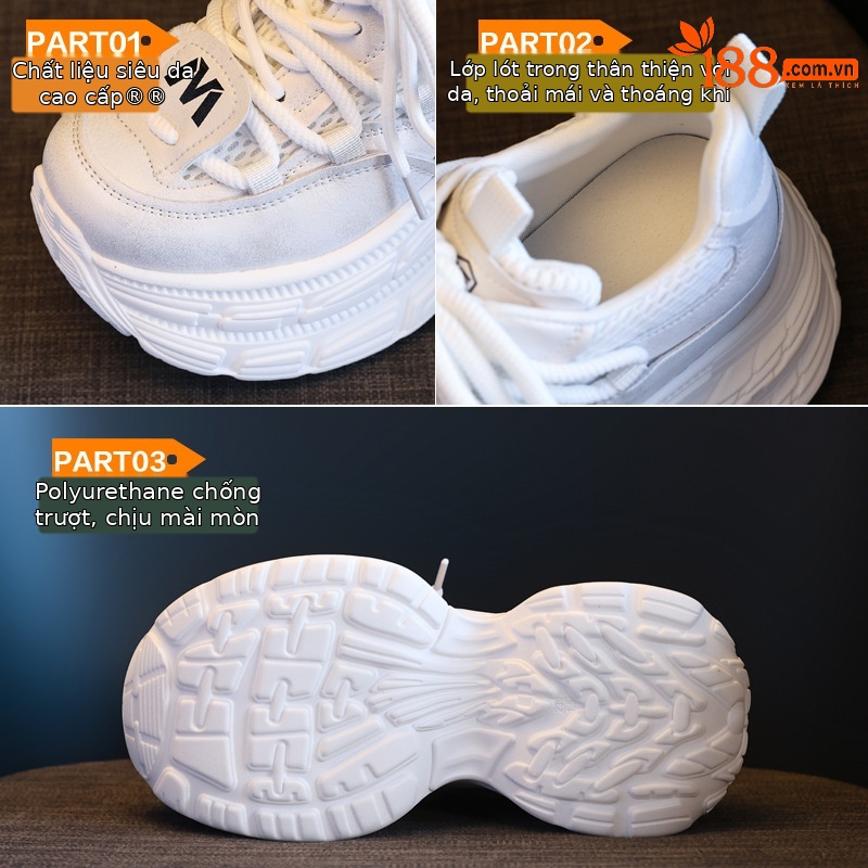Giày sneaker nữ đế dày tăng chiều cao, mặt lưới thoáng khí, phong cách bánh xốp — Màu be