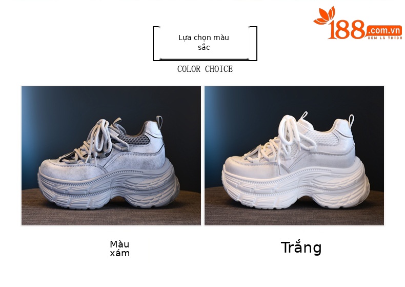 Giày sneaker nữ đế dày tăng chiều cao, mặt lưới thoáng khí, phong cách bánh xốp — Màu be chi tiết 2