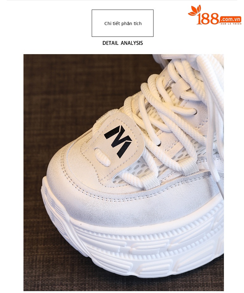 Giày sneaker nữ đế dày tăng chiều cao, mặt lưới thoáng khí, phong cách bánh xốp — Màu be chi tiết 7