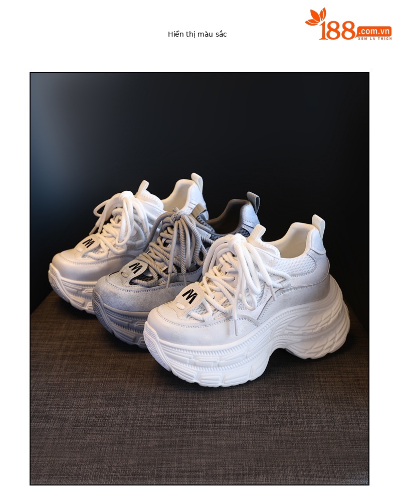 Giày sneaker nữ đế dày tăng chiều cao, mặt lưới thoáng khí, phong cách bánh xốp — Màu be chi tiết 18