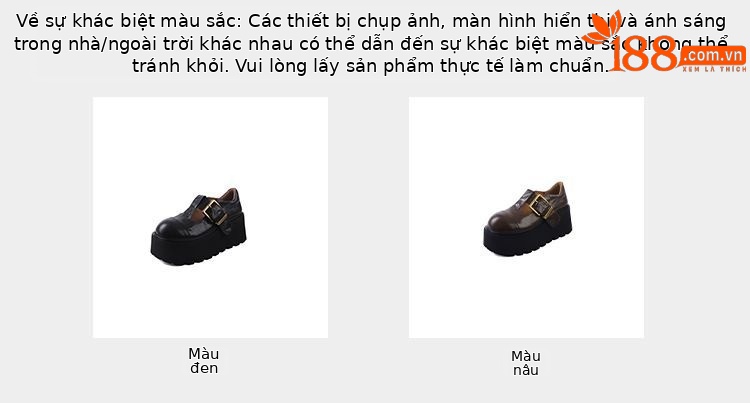 Giày da nữ mũi tròn miệng sâu đế xuồng cao gót dày khóa thắt lưng phong cách cổ điển — Màu nâu, Màu đen chi tiết 4