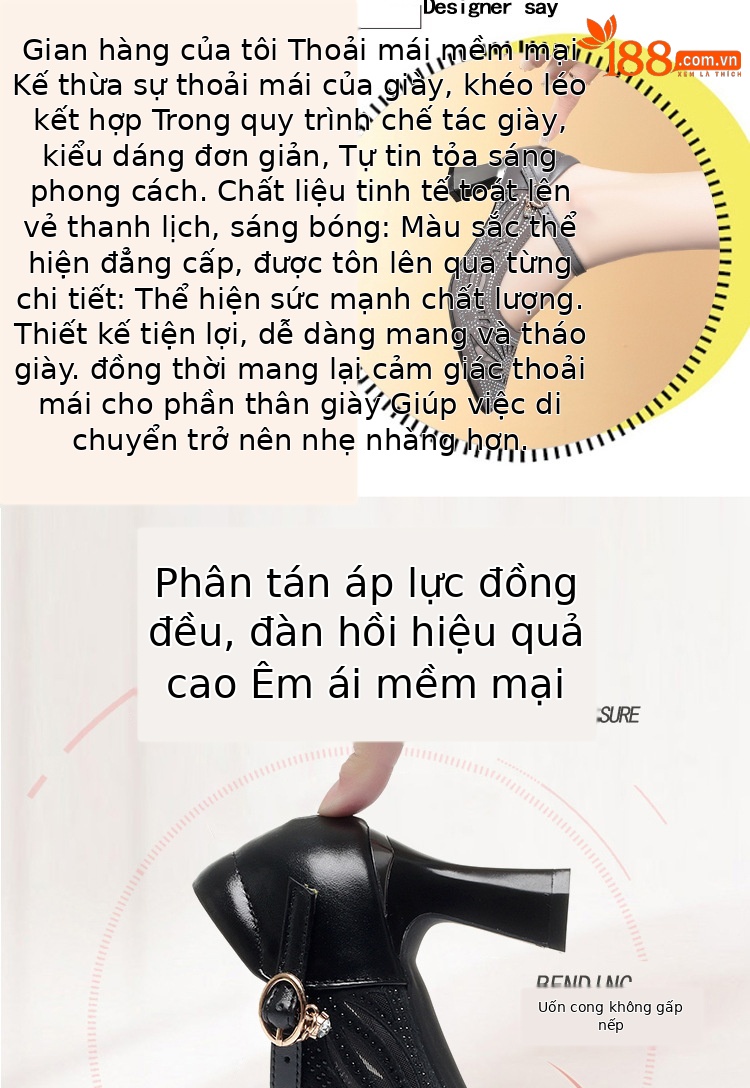 Sandal cao gót nữ hở mũi da lưới thoáng khí, gót vuông ổn định — Màu be chi tiết 2