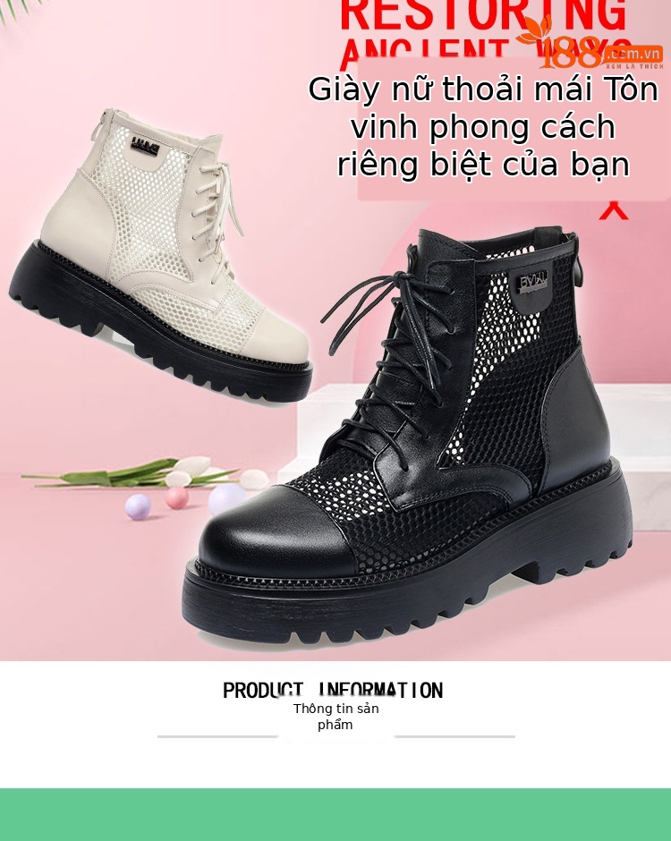Bốt Martin lưới nữ đế dày thoáng khí mùa hè — Màu đen chi tiết 2