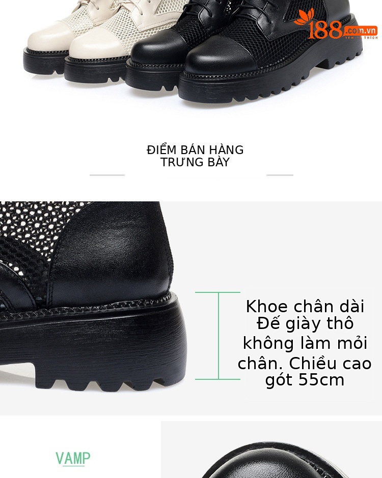 Bốt Martin lưới nữ đế dày thoáng khí mùa hè — Màu đen chi tiết 3