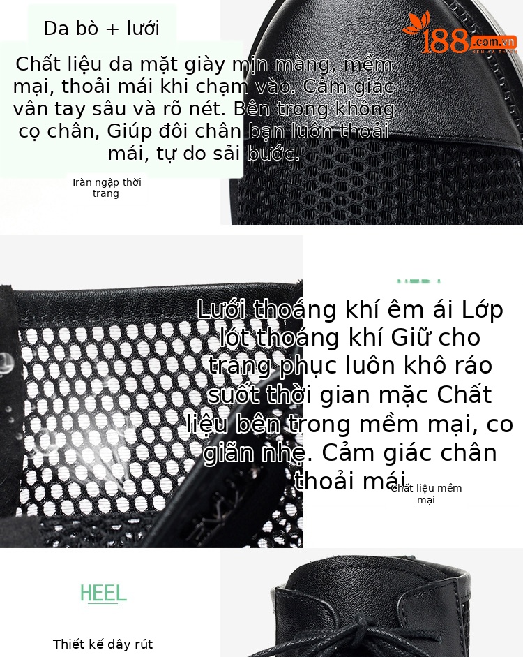 Bốt Martin lưới nữ đế dày thoáng khí mùa hè — Màu đen chi tiết 4