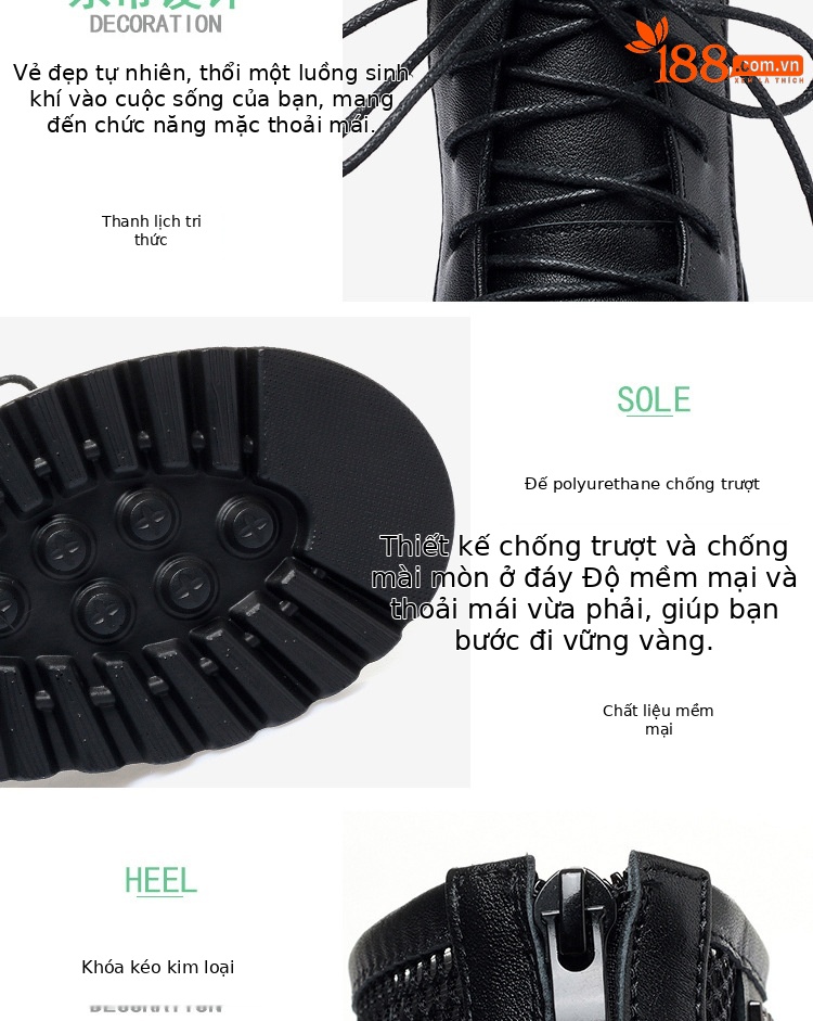 Bốt Martin lưới nữ đế dày thoáng khí mùa hè — Màu đen chi tiết 5