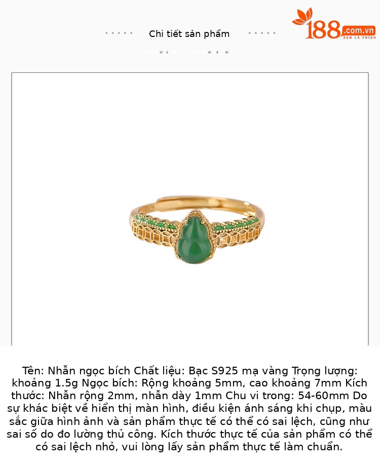 Nhẫn bạc S925 mạ vàng đính ngọc lục bảo hình đồng xu may mắn phong cách Trung Hoa — một mảnh chi tiết 2