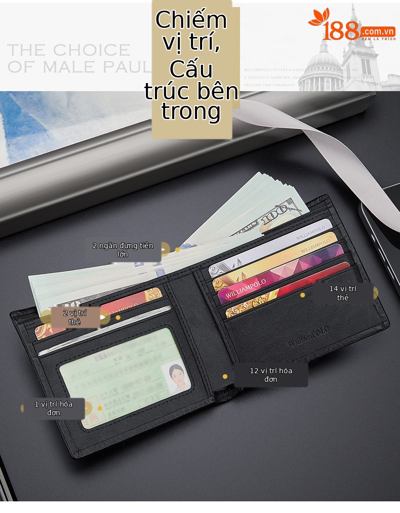 Ví nam ngắn da thuộc thực vật Emperor Paul cao cấp nhiều ngăn thẻ chi tiết 7