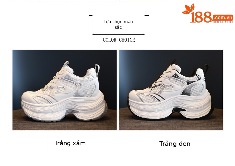 Giày sneaker nữ chunky đế dày lưới thoáng khí, đế bánh xốp mềm, tăng chiều cao nhẹ — Màu xám trắng chi tiết 2