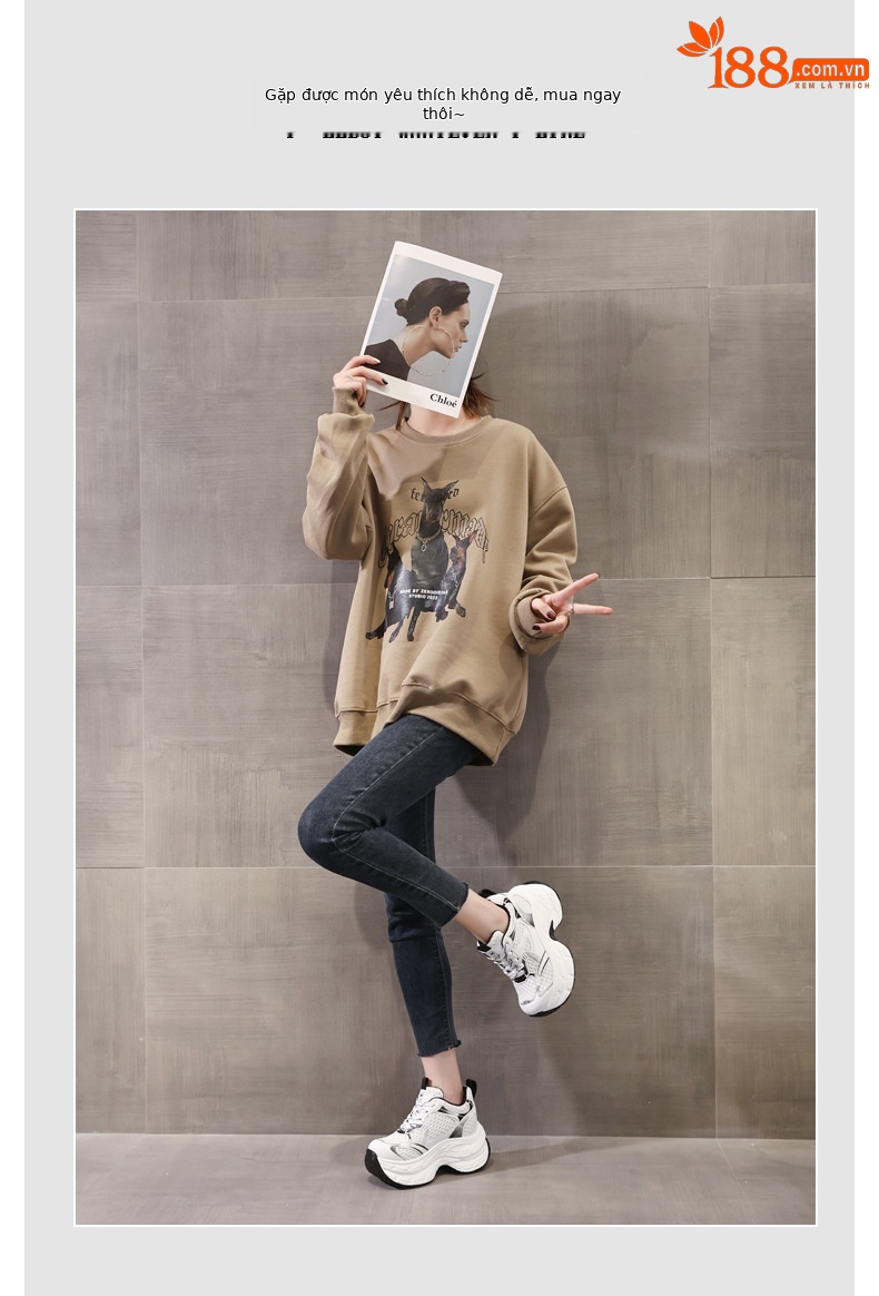 Giày sneaker nữ chunky đế dày lưới thoáng khí, đế bánh xốp mềm, tăng chiều cao nhẹ — Màu xám trắng chi tiết 6