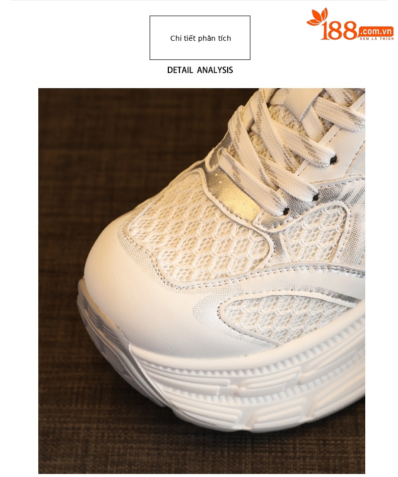 Giày sneaker nữ chunky đế dày lưới thoáng khí, đế bánh xốp mềm, tăng chiều cao nhẹ — Màu xám trắng chi tiết 7