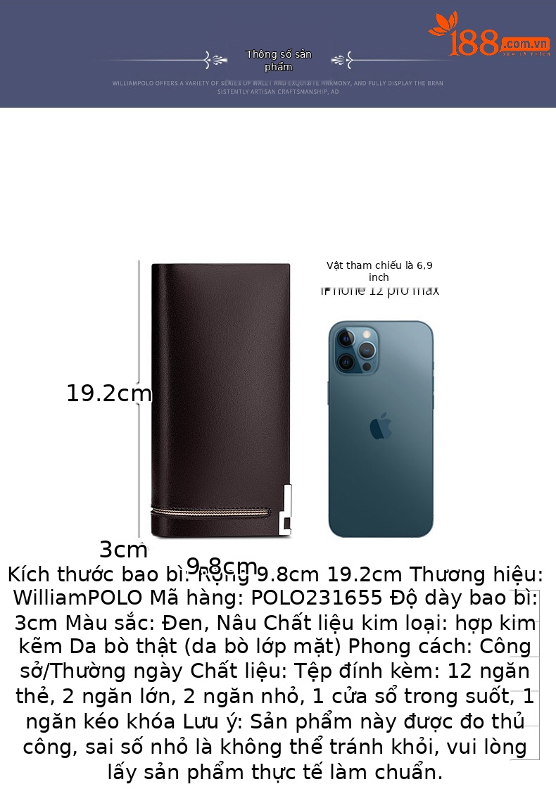 Ví da nam dáng dài đa năng nhiều khe thẻ cầm tay doanh nhân chi tiết 8