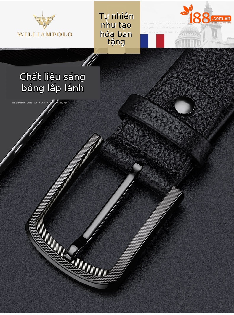 Thắt lưng da nam khóa kim da bò cao cấp phong cách công sở 2025 — 120cm, 130cm, 110cm, 125cm chi tiết 3