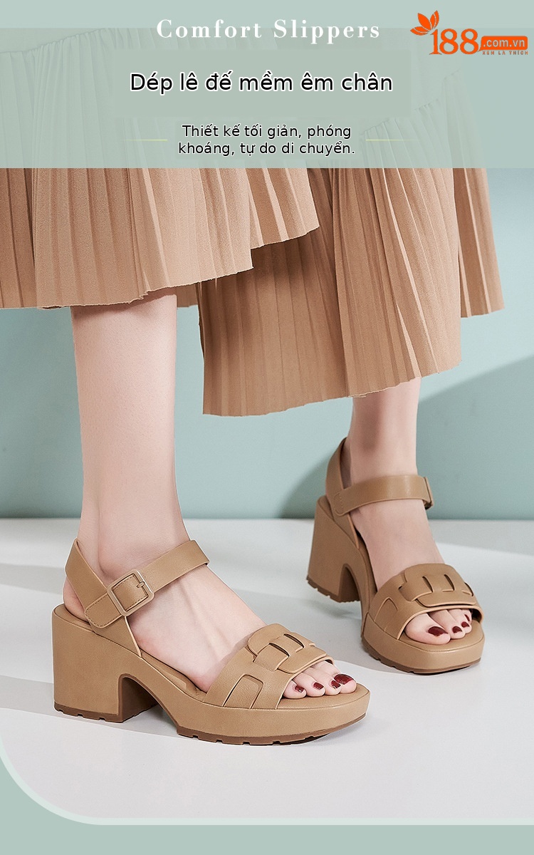 Dép sandal nữ đế dày quai Velcro mùa xuân hè 2025 — Màu đen, Màu xanh lá, Màu mơ chi tiết 1
