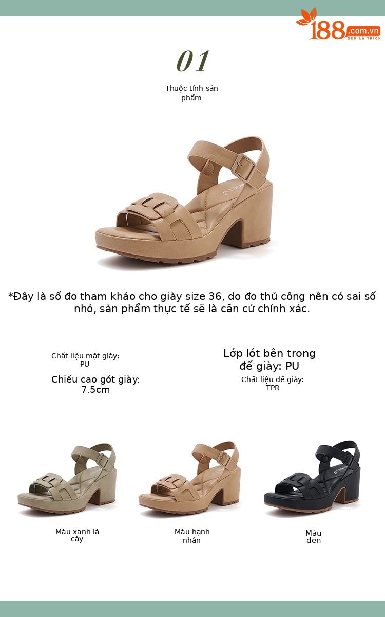 Dép sandal nữ đế dày quai Velcro mùa xuân hè 2025 — Màu đen, Màu xanh lá, Màu mơ chi tiết 2