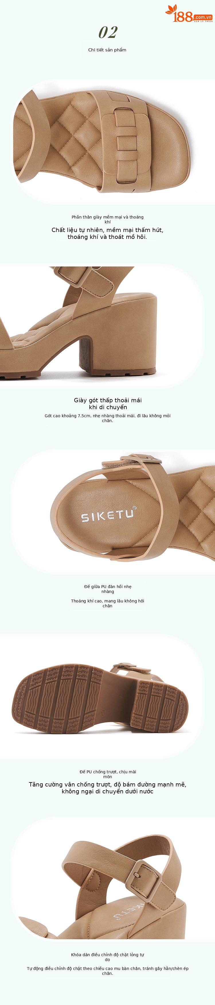 Dép sandal nữ đế dày quai Velcro mùa xuân hè 2025 — Màu đen, Màu xanh lá, Màu mơ chi tiết 3