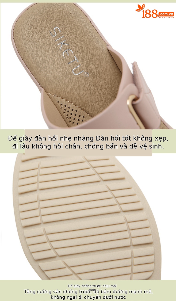 Dép sandal nữ xỏ ngón quai khóa mùa hè phong cách Âu Mỹ, đế bệt thoải mái — Màu đen, Màu hồng, Màu kaki chi tiết 3
