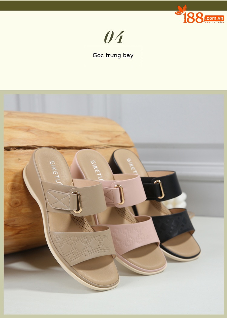 Dép sandal nữ xỏ ngón quai khóa mùa hè phong cách Âu Mỹ, đế bệt thoải mái — Màu đen, Màu hồng, Màu kaki chi tiết 12