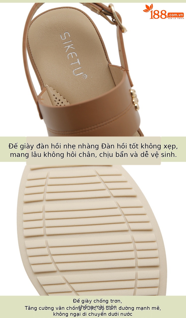 Dép sandal nữ xỏ ngón quai khóa mùa hè đế xuồng — Màu nâu, Màu đen, Màu kaki chi tiết 3