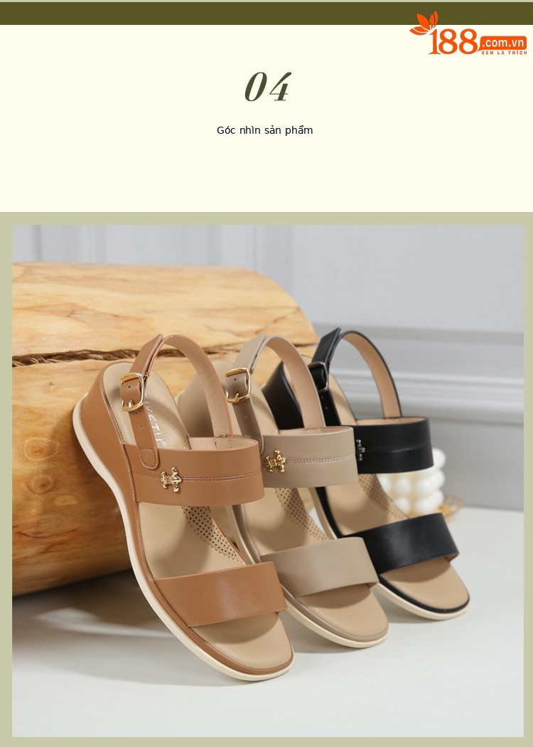 Dép sandal nữ xỏ ngón quai khóa mùa hè đế xuồng — Màu nâu, Màu đen, Màu kaki chi tiết 12