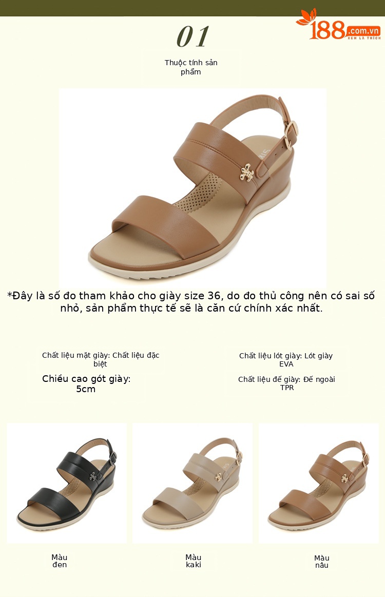 Dép sandal nữ xỏ ngón quai khóa mùa hè đế xuồng — Màu nâu, Màu đen, Màu kaki chi tiết 1