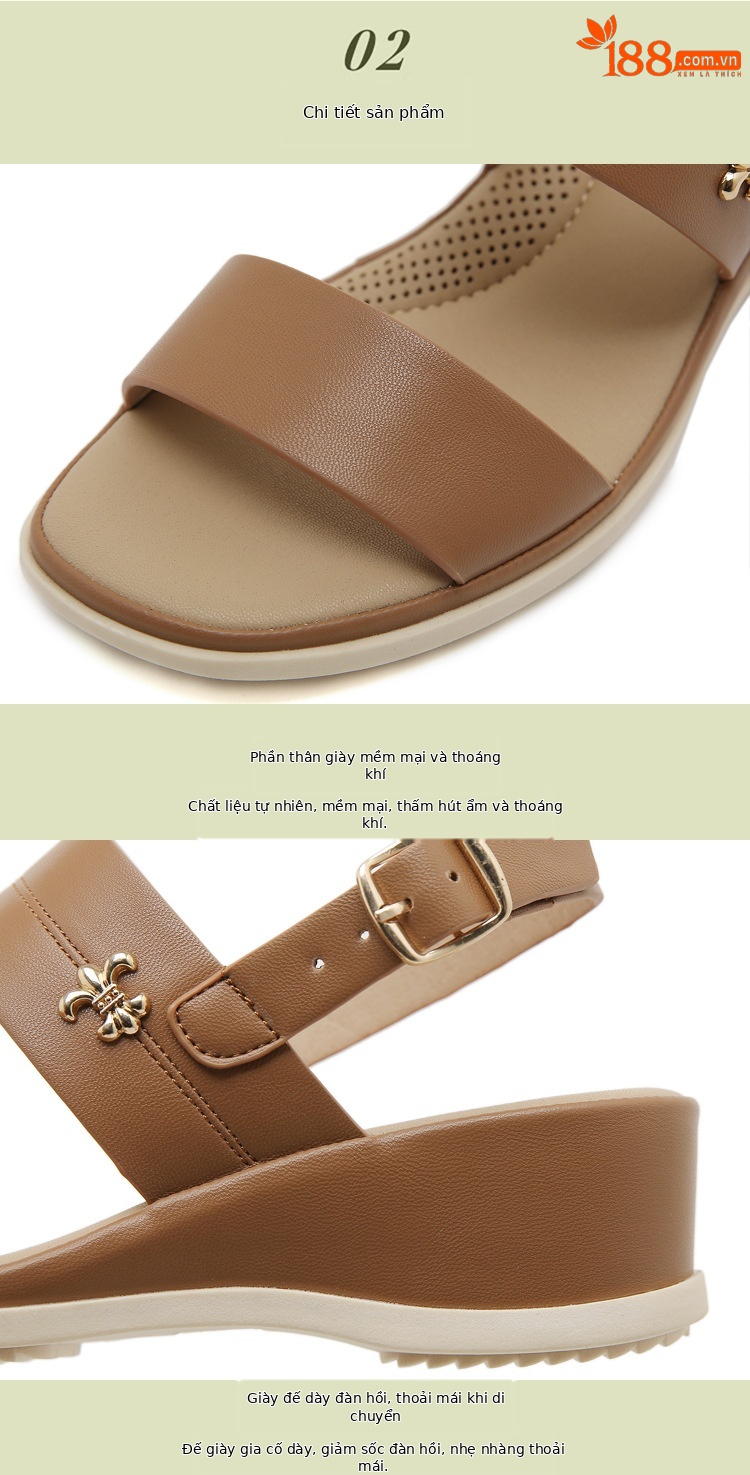 Dép sandal nữ xỏ ngón quai khóa mùa hè đế xuồng — Màu nâu, Màu đen, Màu kaki chi tiết 2